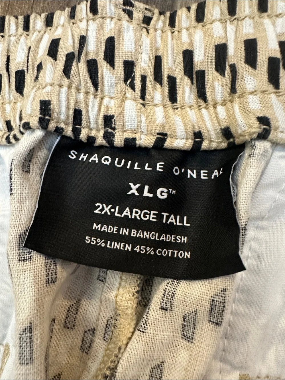 Shaquille O'Neal 55% Linen Cotton blend Casual Shorts Men’s Size 2XLT Tan Black